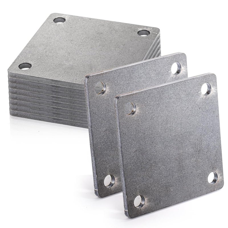 WRINGKIT 8 Pack Steel Plate with Holes, 4'' x 4'' Flat Metal Plate, Laser Cut A36 Hot Rolled Mild Steel with Smooth Edges, Weldable Paintable Square Metal Sheets for Magnets, Industrial Use - Image 1